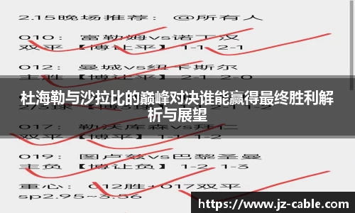 杜海勒与沙拉比的巅峰对决谁能赢得最终胜利解析与展望